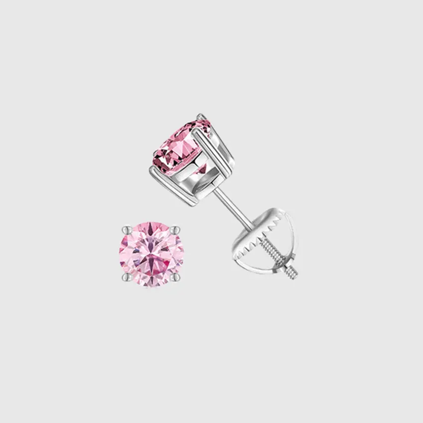 PINK ROUND 1CT EARRINGS   - White Gold Vermeil - Image 2